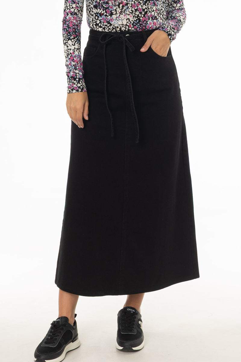 Black Denim A-Line Maxi Skirt – BLANK