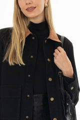 Black Denim Contrast Collar Jacket