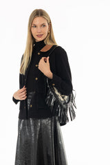 Black Denim Contrast Collar Jacket