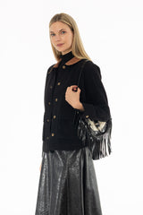 Black Denim Contrast Collar Jacket