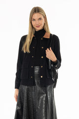 Black Denim Contrast Collar Jacket