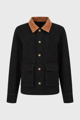 Black Denim Contrast Collar Jacket