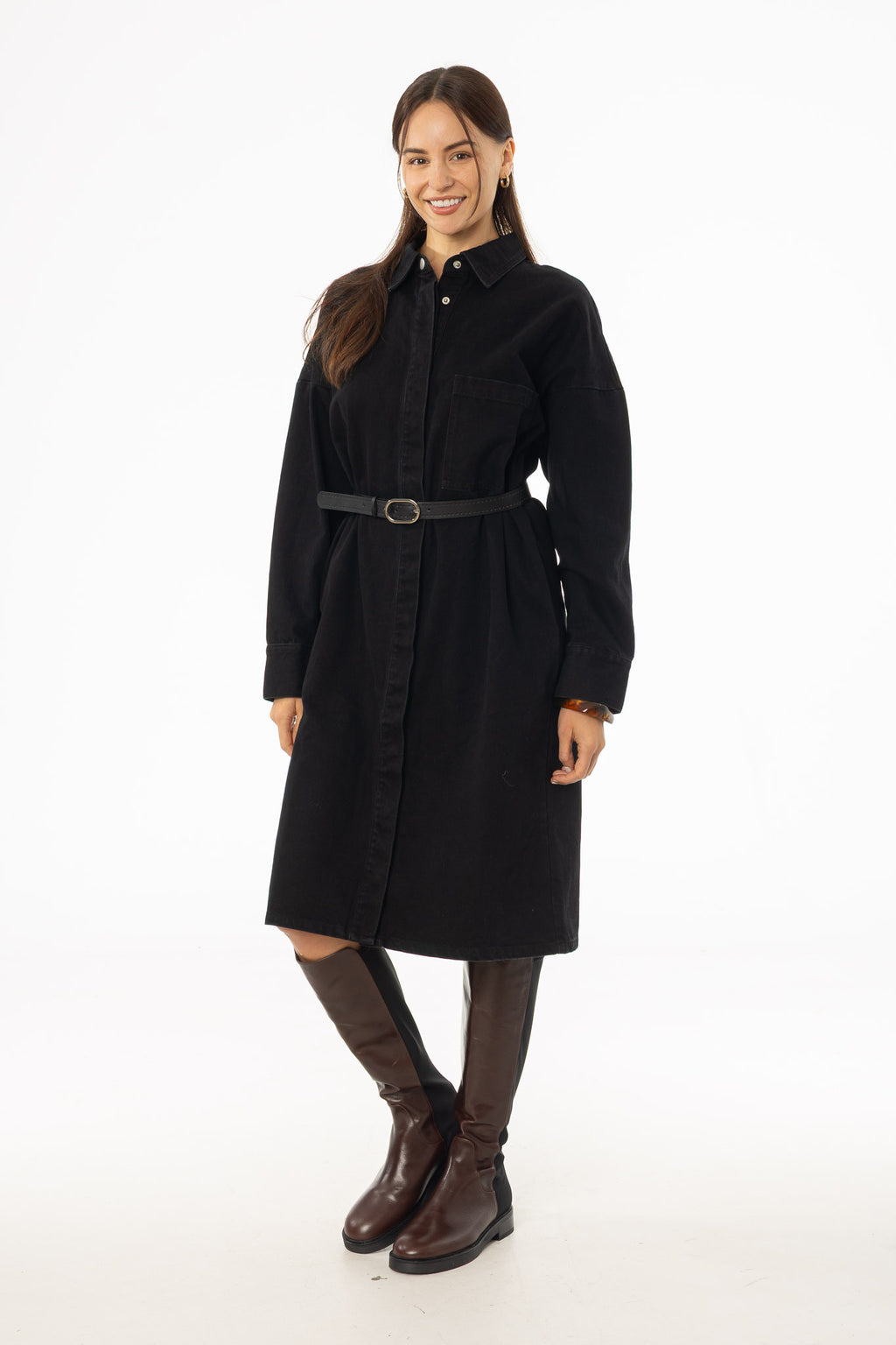 Black Denim Shirt Dress – BLANK