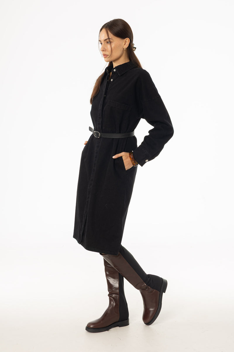 Black Denim Shirt Dress – BLANK
