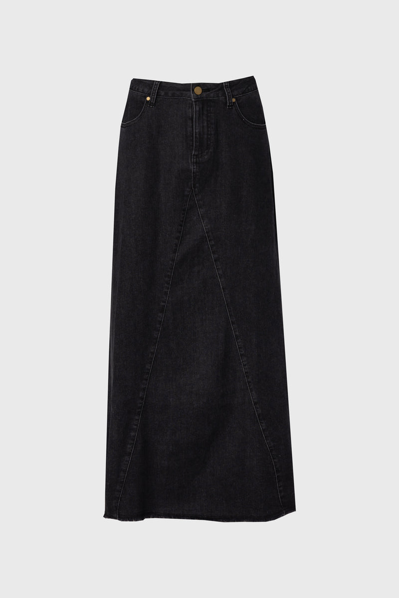 Black Frayed Edge Denim Skirt