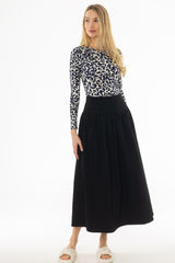 Black Denim Gathered Maxi Skirt