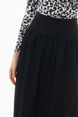 Black Denim Gathered Maxi Skirt