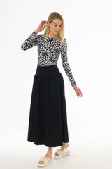 Black Denim Gathered Maxi Skirt