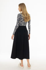 Black Denim Gathered Maxi Skirt