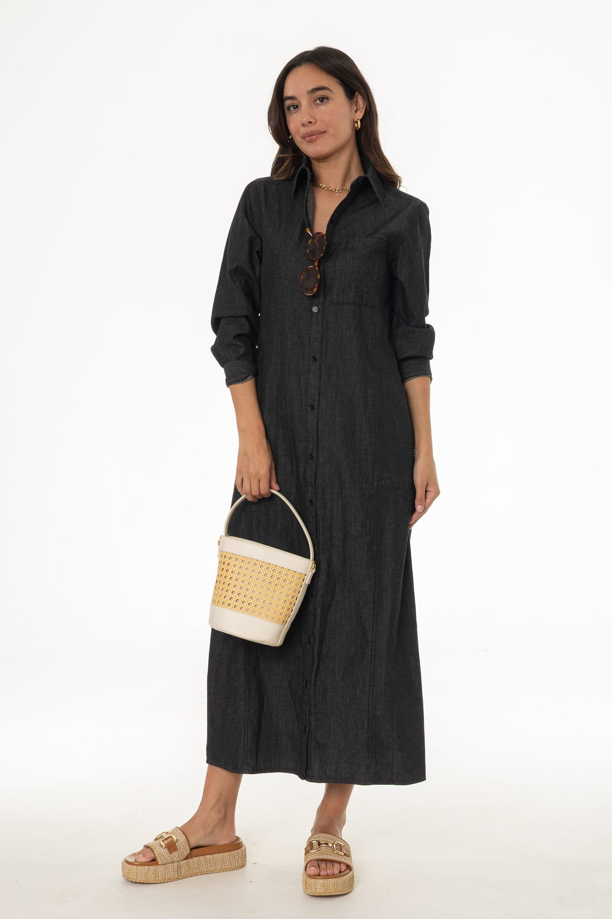 Black Denim Pocket Maxi Dress – BLANK