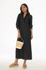 Black Denim Pocket Maxi Dress