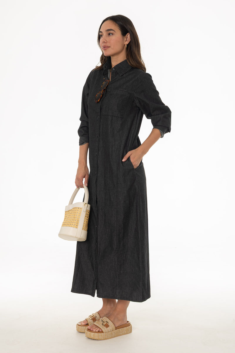 Black Denim Pocket Maxi Dress – BLANK