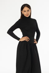 Black Dotted Mesh Mock Neck Top