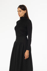 Black Dotted Mesh Mock Neck Top