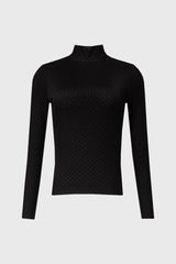 Black Dotted Mesh Mock Neck Top
