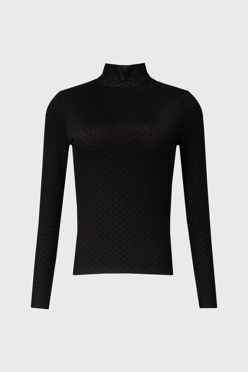 Black Dotted Mesh Mock Neck Top