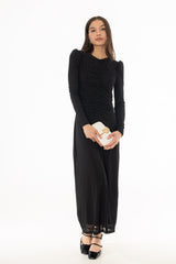 Black Dotted Mesh Ruched Maxi Dress