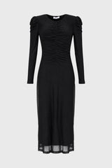 Black Dotted Mesh Ruched Maxi Dress