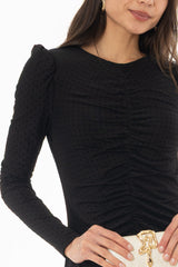 Black Dotted Mesh Ruched Maxi Dress