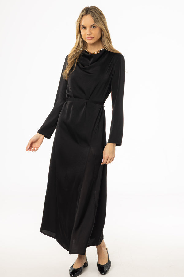 Black Draped Neck Maxi Dress