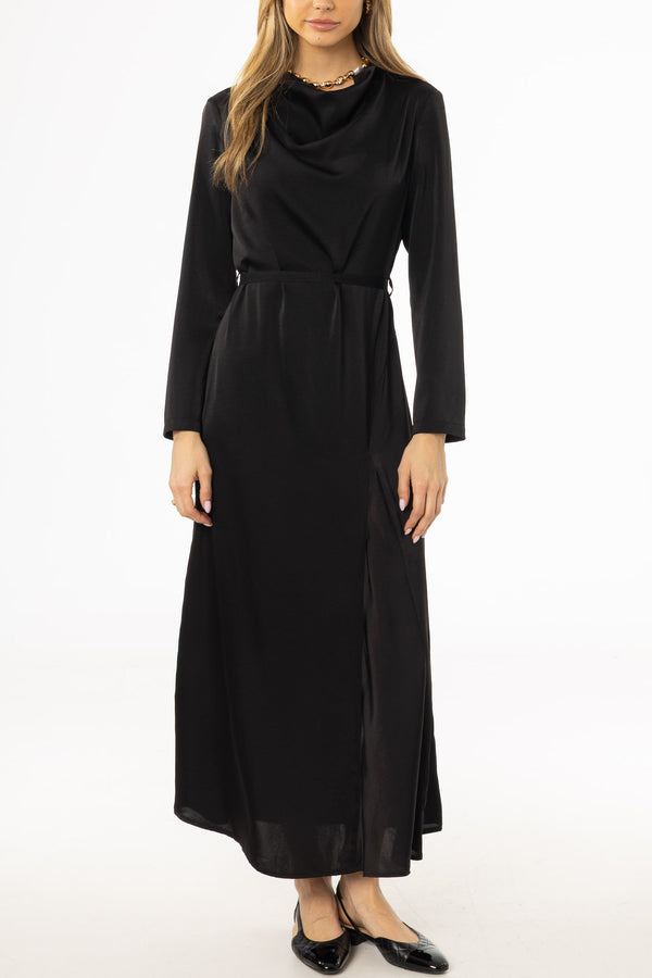 Black Draped Neck Maxi Dress