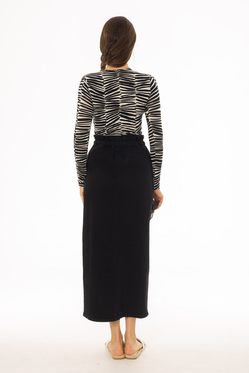 Black Drawstring Denim Maxi Skirt – BLANK