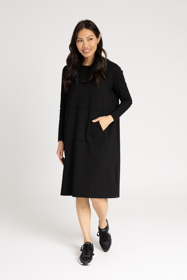 Black Drawstring Hoodie Dress