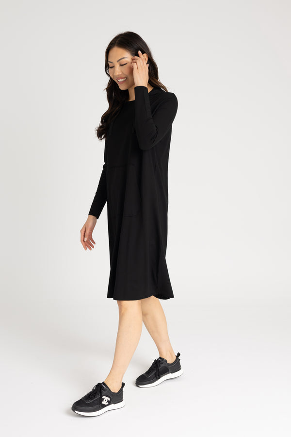 Black Drawstring Hoodie Dress