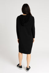 Black Drawstring Hoodie Dress