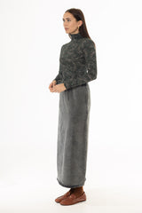 Black Drawstring Stretch Denim Maxi Skirt