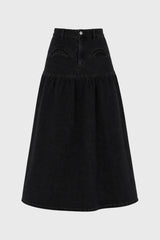 Black Drop Waist Denim Skirt