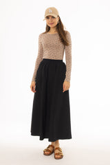 Black Elastic Cotton Maxi Skirt
