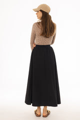 Black Elastic Cotton Maxi Skirt