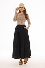 Black Elastic Cotton Maxi Skirt