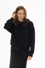 Black Faux Fur Collar Sweatshirt