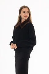 Black Faux Fur Collar Sweatshirt