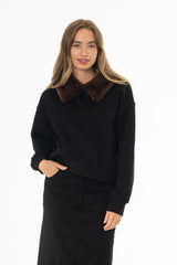 Black Faux Fur Collar Sweatshirt