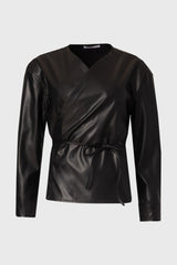 Black Vegan Leather Wrap Top