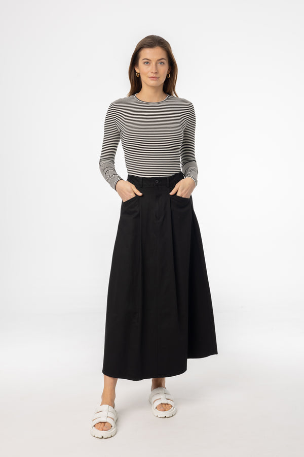 Black Flare Cargo Maxi Skirt