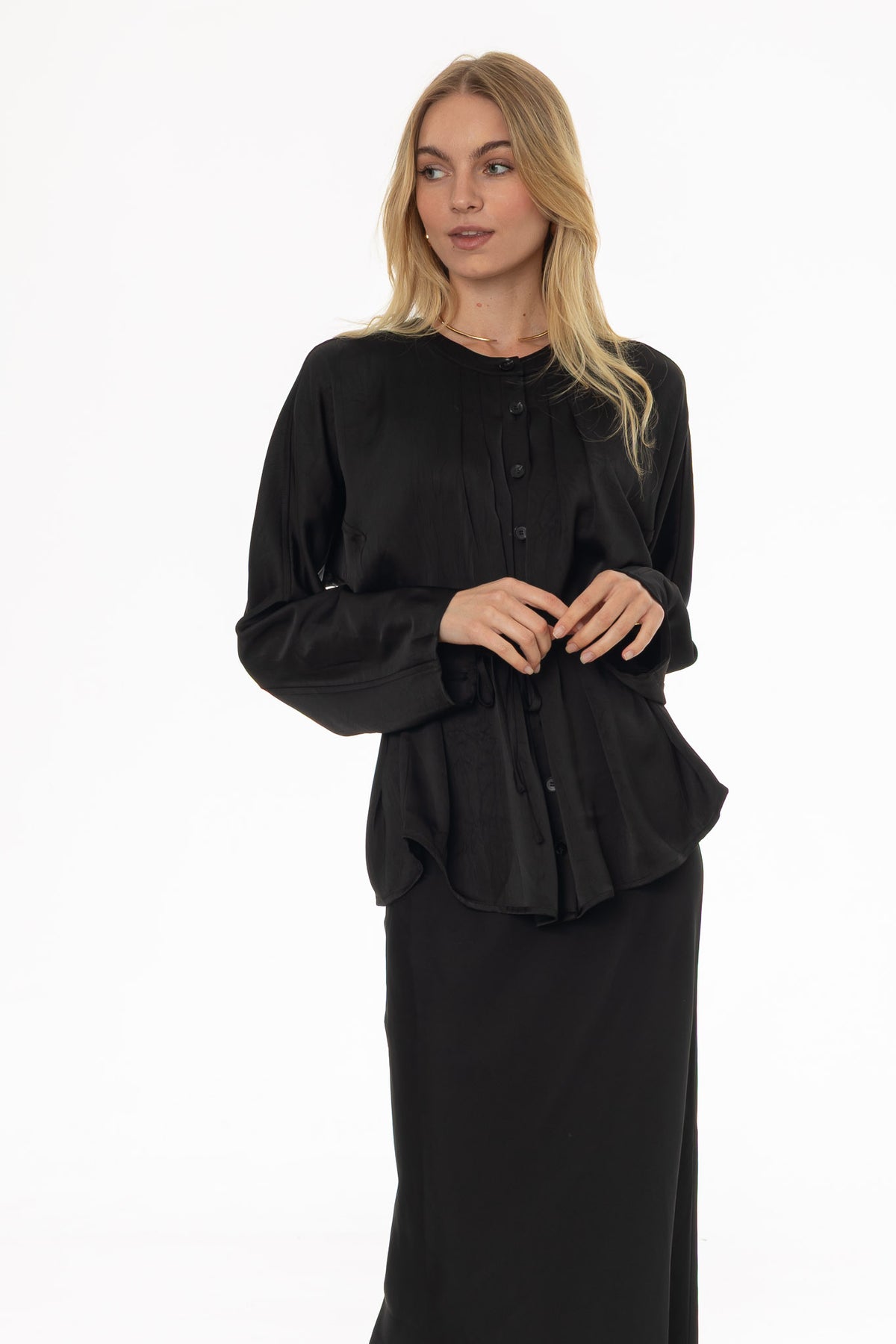 app　mare Slim Tie Flare Blouse Black Flare Sleeve Tie Blouse – BLANK