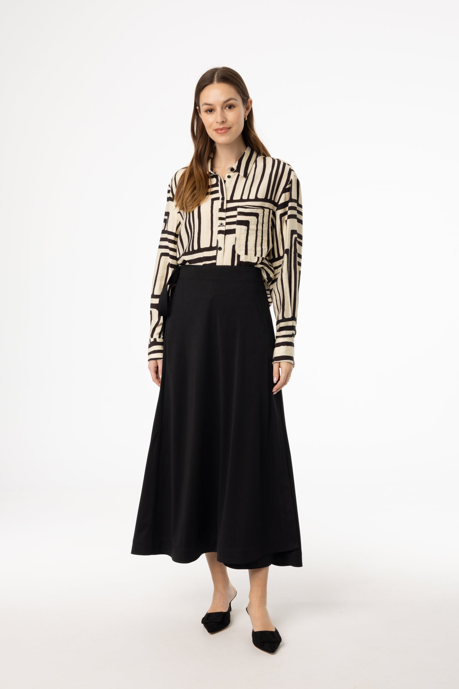 スカート RONRON SHIRRING RIBBON LONG SKIRT BLACK RR23BSK1911BK BlackFlareWrapSkirt_887627d7-