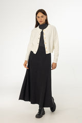 Black Flared Denim Maxi Skirt