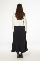 Black Flared Denim Maxi Skirt