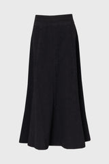 Black Flared Denim Maxi Skirt