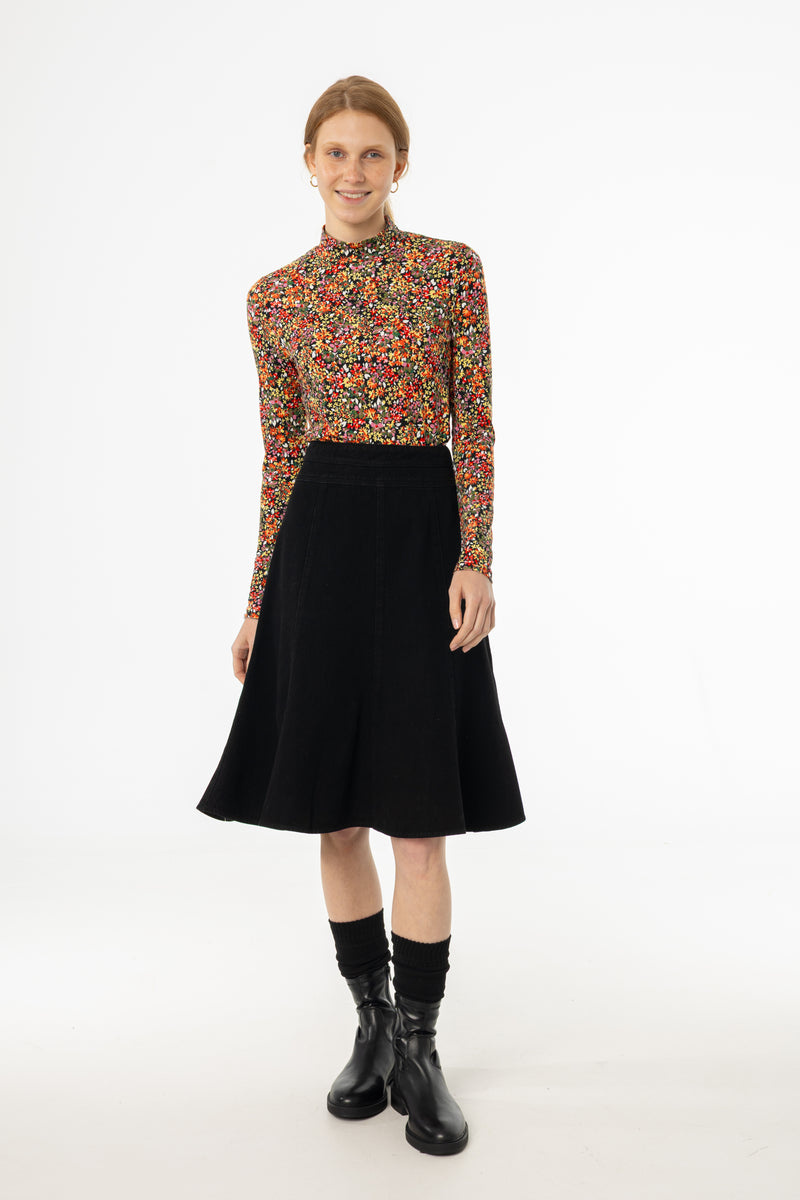 Black Flared Denim Skirt