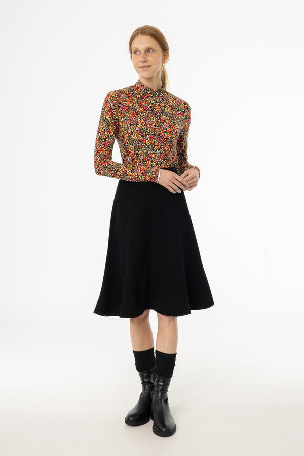 Black Flared Denim Skirt