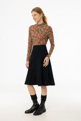 Black Flared Denim Skirt