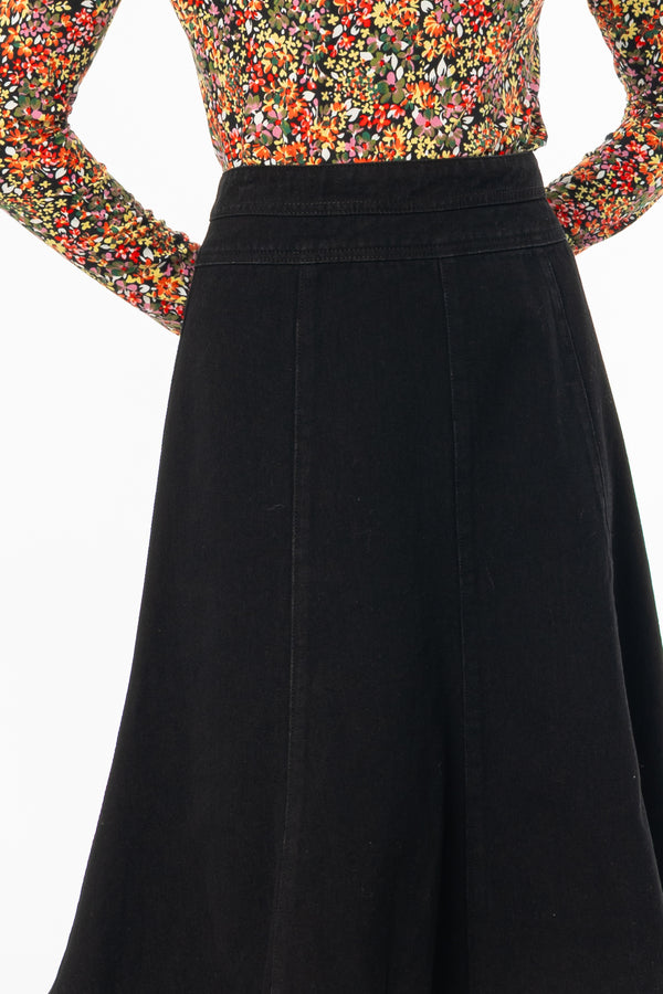 Black Flared Denim Skirt