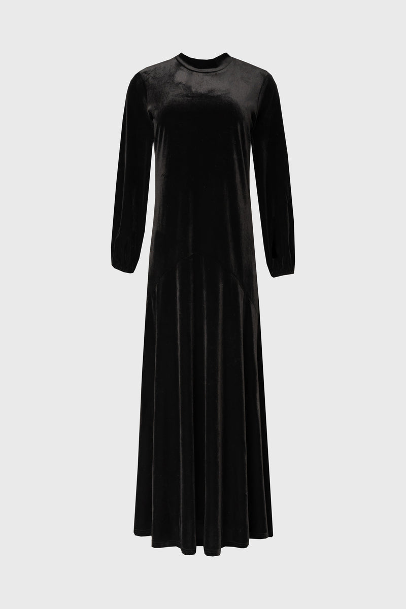 Black Flared Hem Velvet Maxi Dress