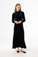 Black Flared Hem Velvet Maxi Dress